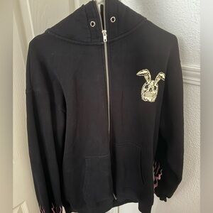 Black Hoodie with Skull Bunny Design